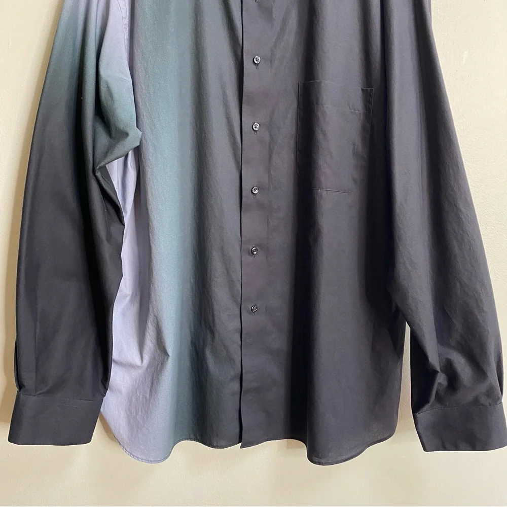 Men's Paul Fredrick Black Classic Fit Cotton Ombre Print Casual Shirt Size XL